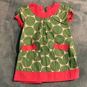 Mini Boden green circle dress with pink (1.5-2y)